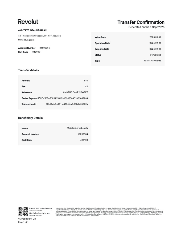 Transfer Confirmation for Sort Code 042909 | PDF | Service Industries ...