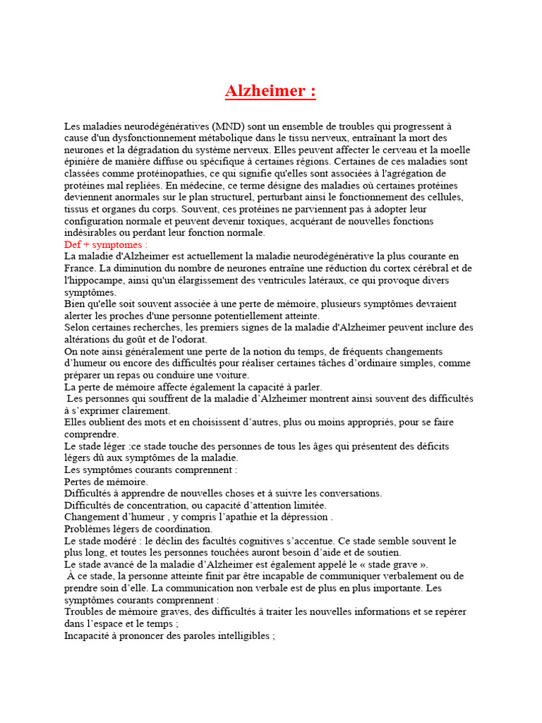 Comprendre la maladie d'Alzheimer | PDF | Sclérose en plaques | Maladie ...
