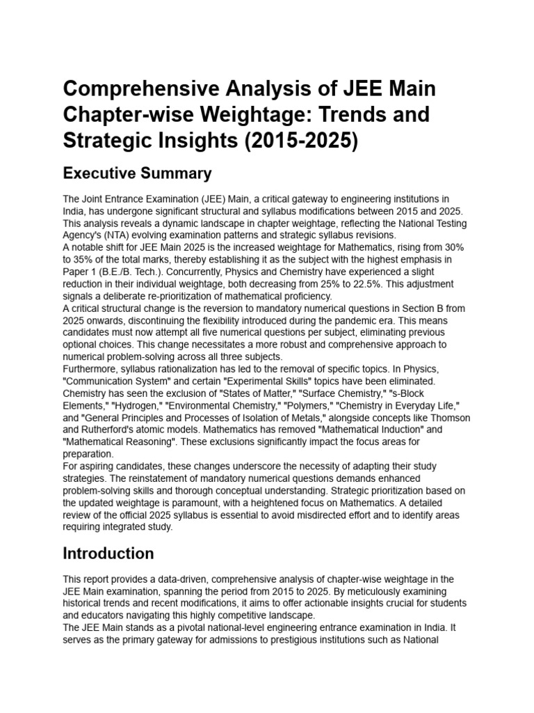 JEE Main 2025 Chapter Weightage Insights | PDF | Chemistry | Equations