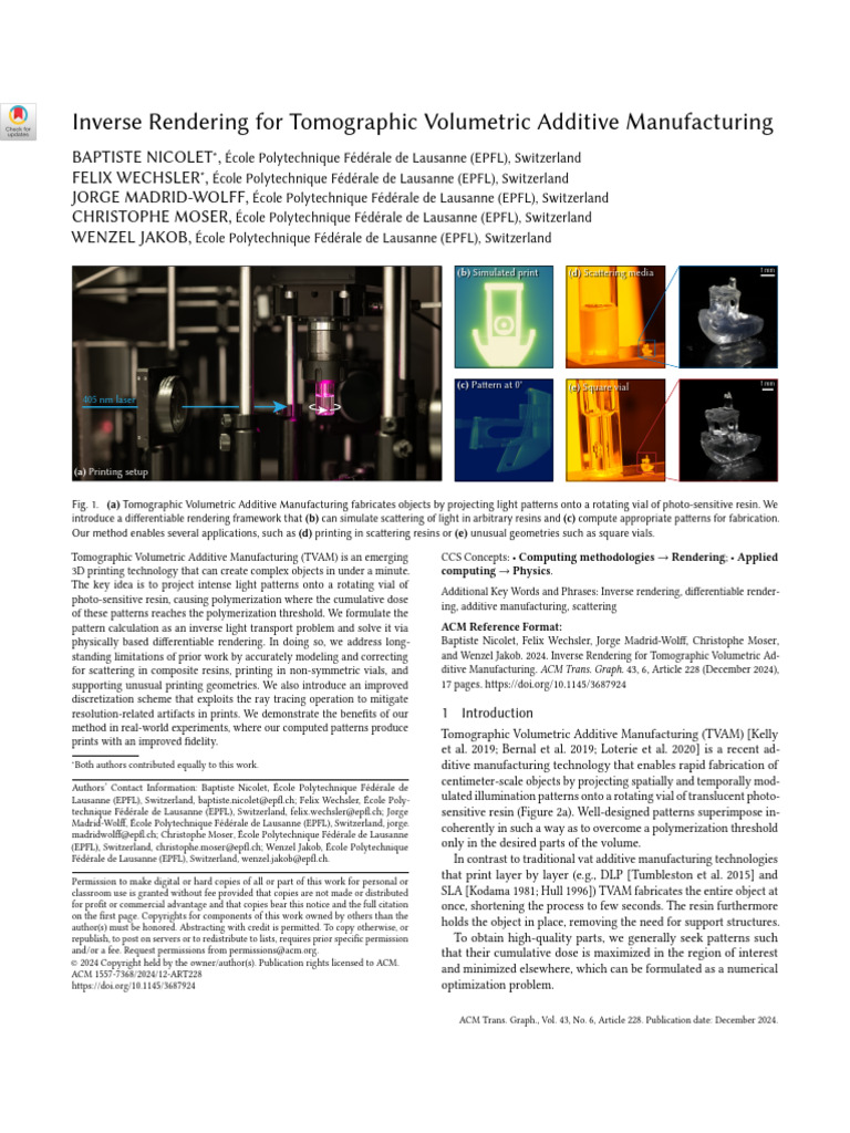 Nicolet Et Al. (2024) - Inverse Rendering For Tomographic Volumetric ...