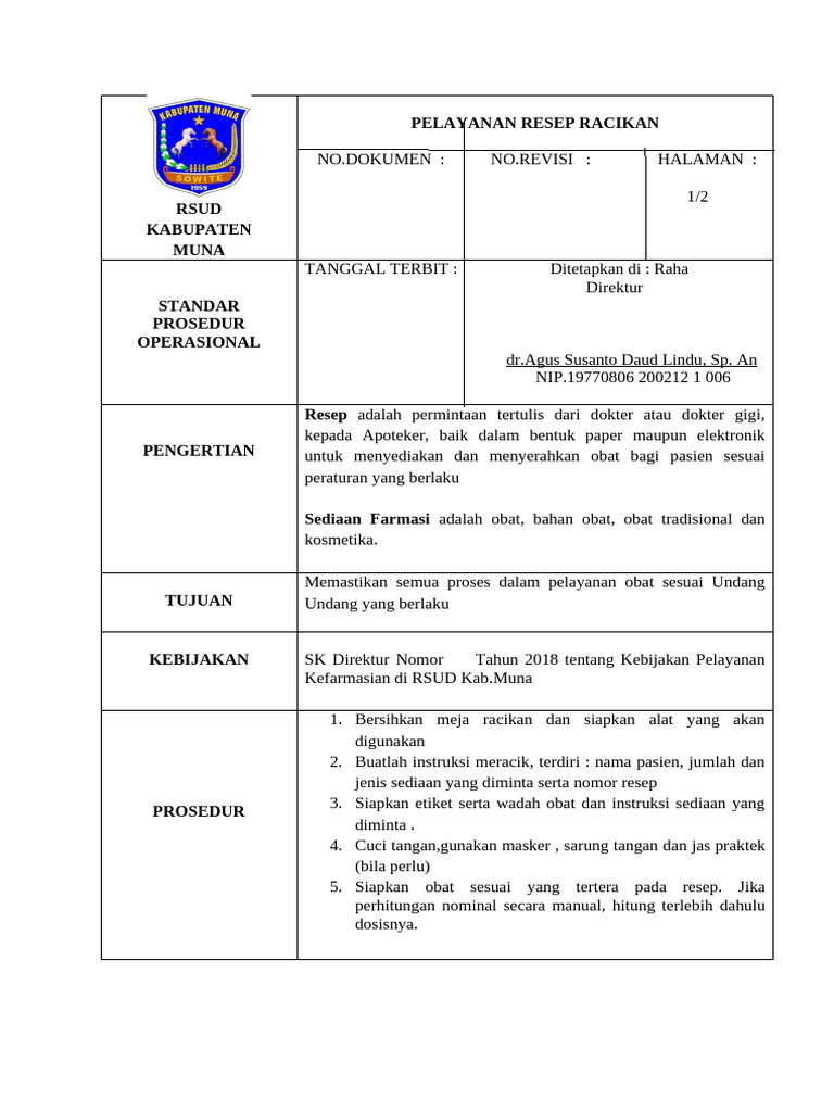 Prosedur Pelayanan Resep Racikan RSUD Muna | PDF