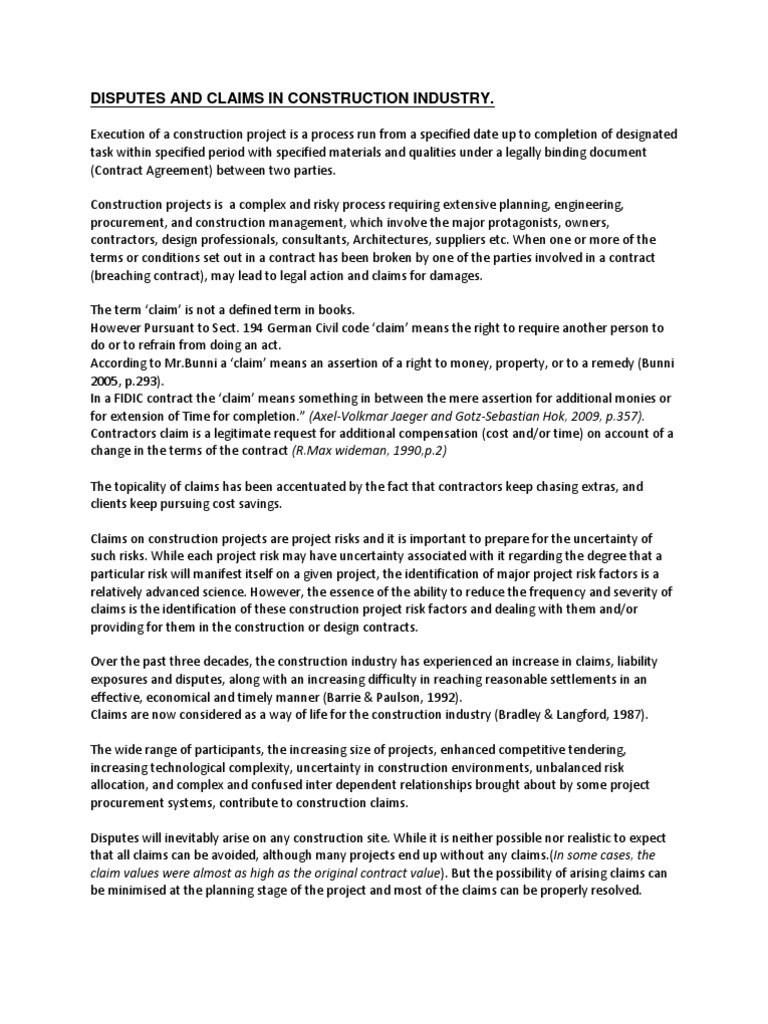 Disputes and Claims in Construction Industry | PDF | Procurement | Risk
