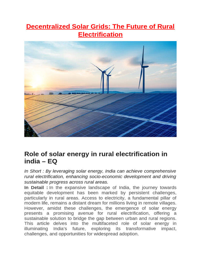 Solar Energy for Rural Electrification | PDF | Renewable Energy ...