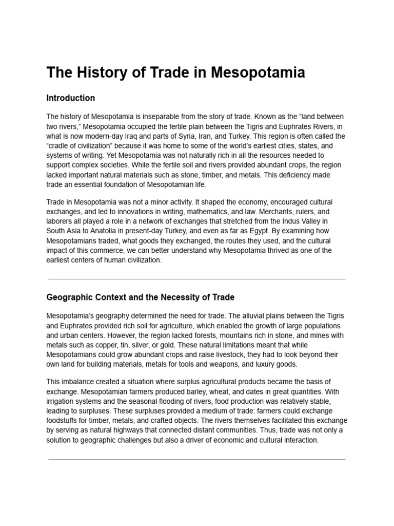 Mesopotamian Trade: History and Impact | PDF | Mesopotamia | Trade
