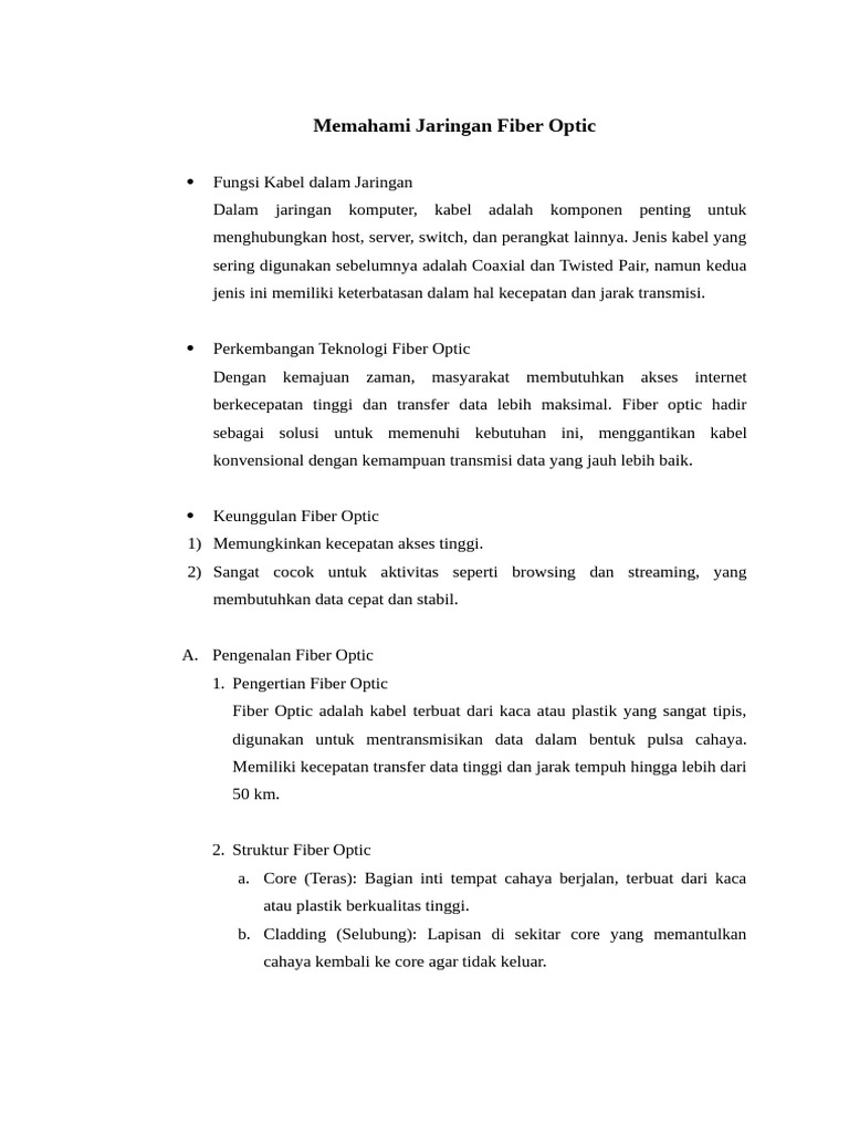 Keunggulan dan Jenis Jaringan Fiber Optik | PDF