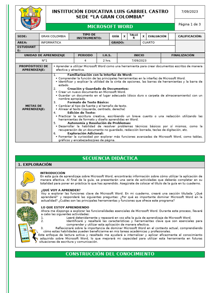 Guía de Aprendizaje Microsoft Word | PDF | Microsoft Word | Aprendizaje