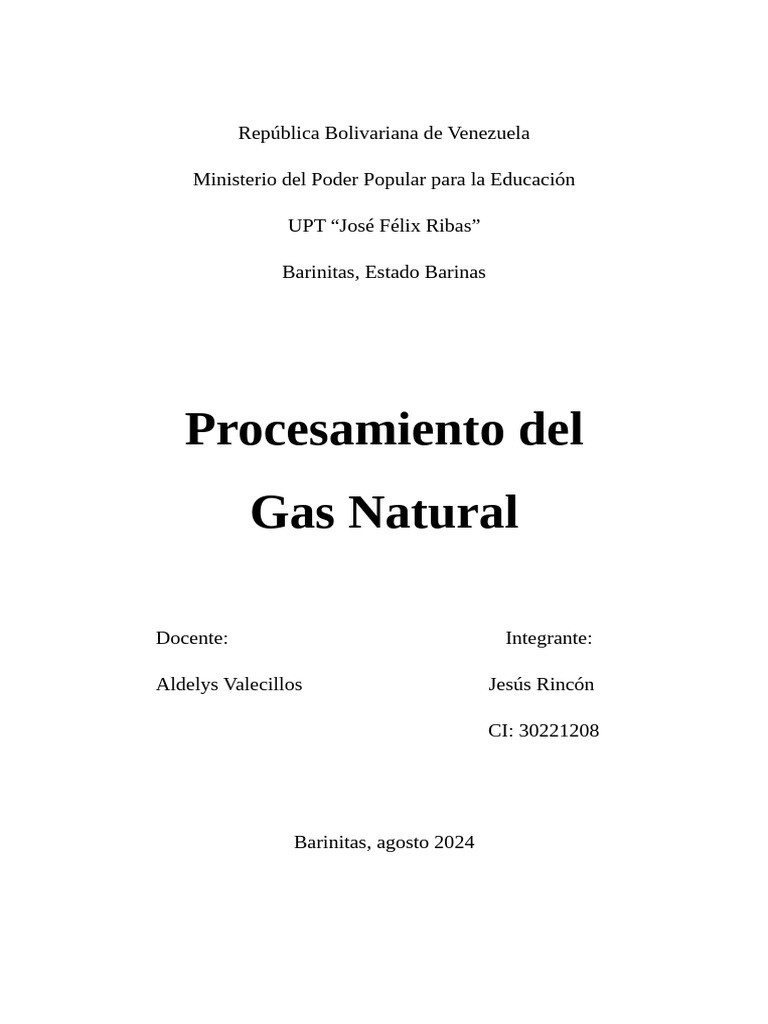 Procesamiento del Gas Natural en Venezuela | PDF | Gas natural ...