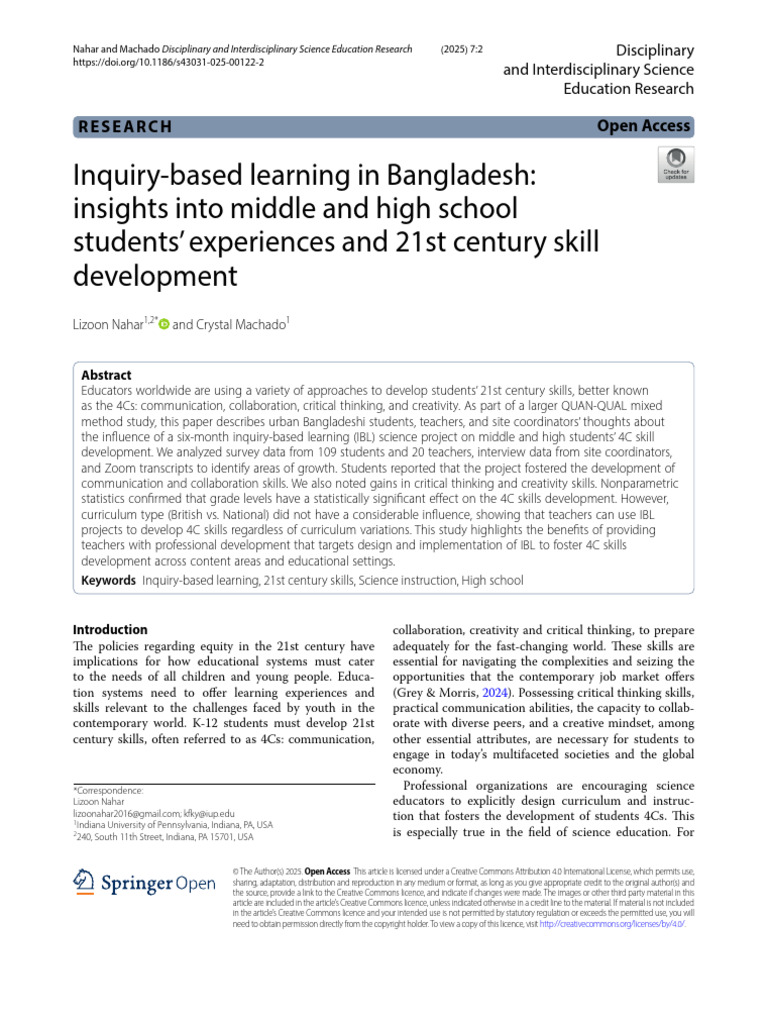 Inquiry-Based Learning and 21st Century Skills in Bangladesh | PDF ...