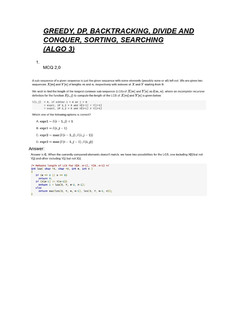 Algorithm MCQs and GCD/LCM Solutions | PDF
