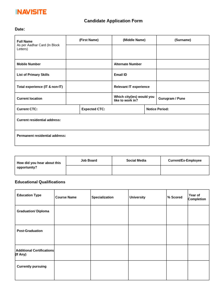 Candidate Application Form Template | PDF