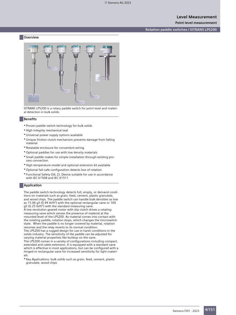 SITRANS LPS200 Rotary Paddle Switches | PDF