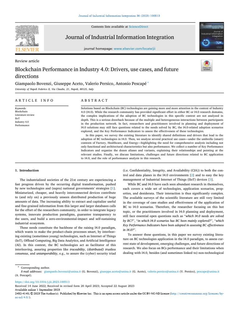 Blockchain Performance in Industry 4.0 - Drivers, Use Cases, and Future ...