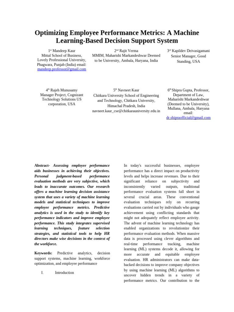 Machine Learning for Employee Performance | PDF | Machine Learning ...