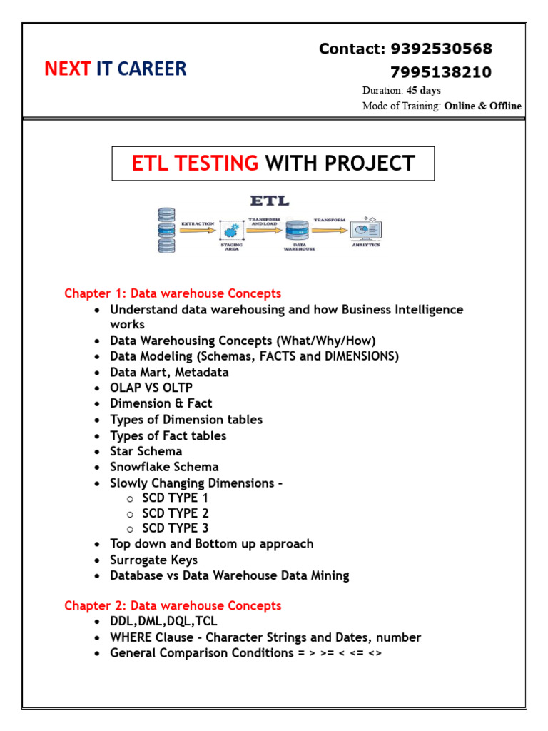 ETL Testing Online Course Overview | PDF | Data Warehouse | Information ...