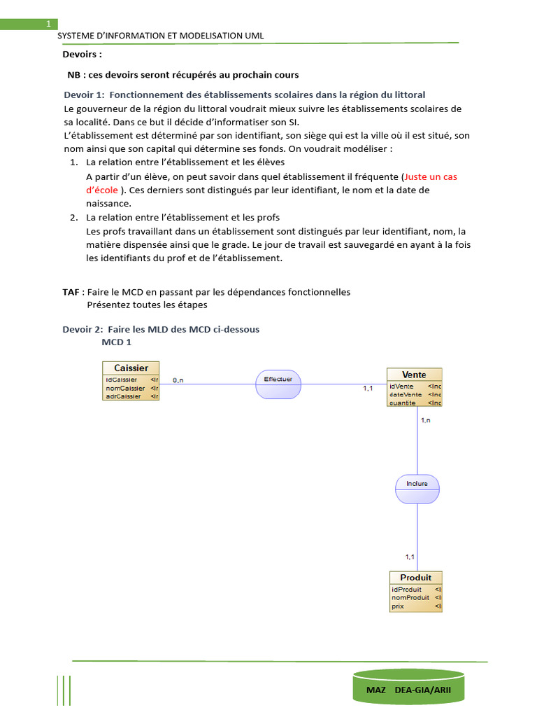 Modélisation UML pour Établissements Scolaires | PDF