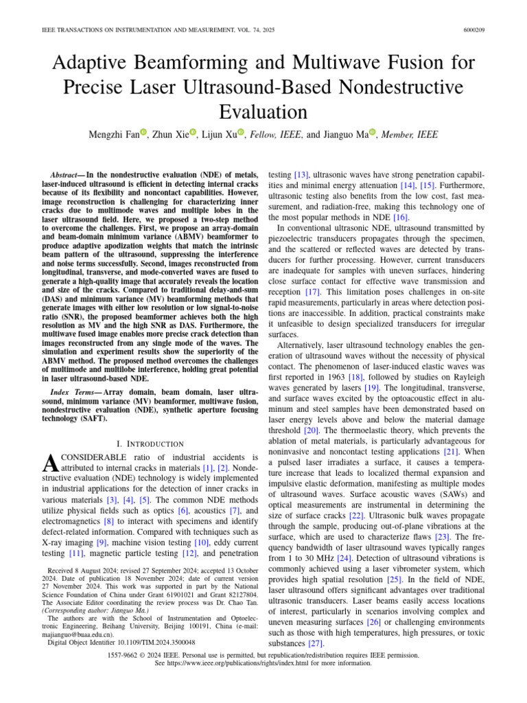 Adaptive Beamforming for Laser Ultrasound NDE | PDF | Ultrasound | Waves