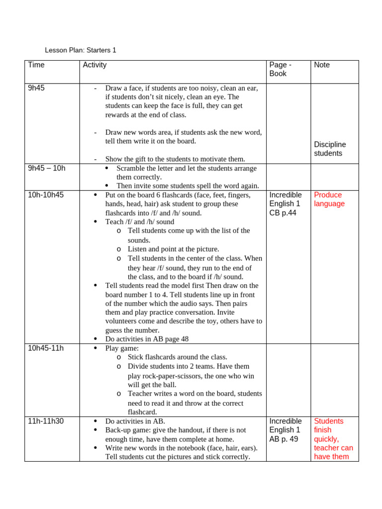 Engaging Lesson Plan for Starters 1 | PDF