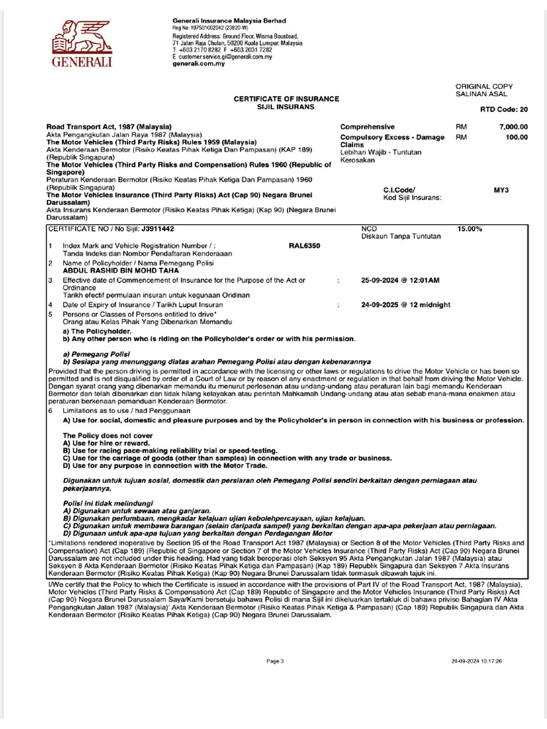 Insurance Certificate | PDF