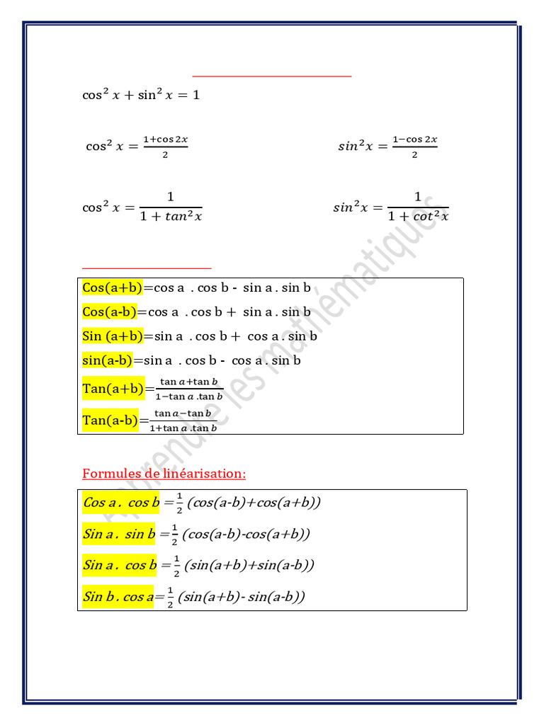 Formules Trigonométriques Essentielles | PDF