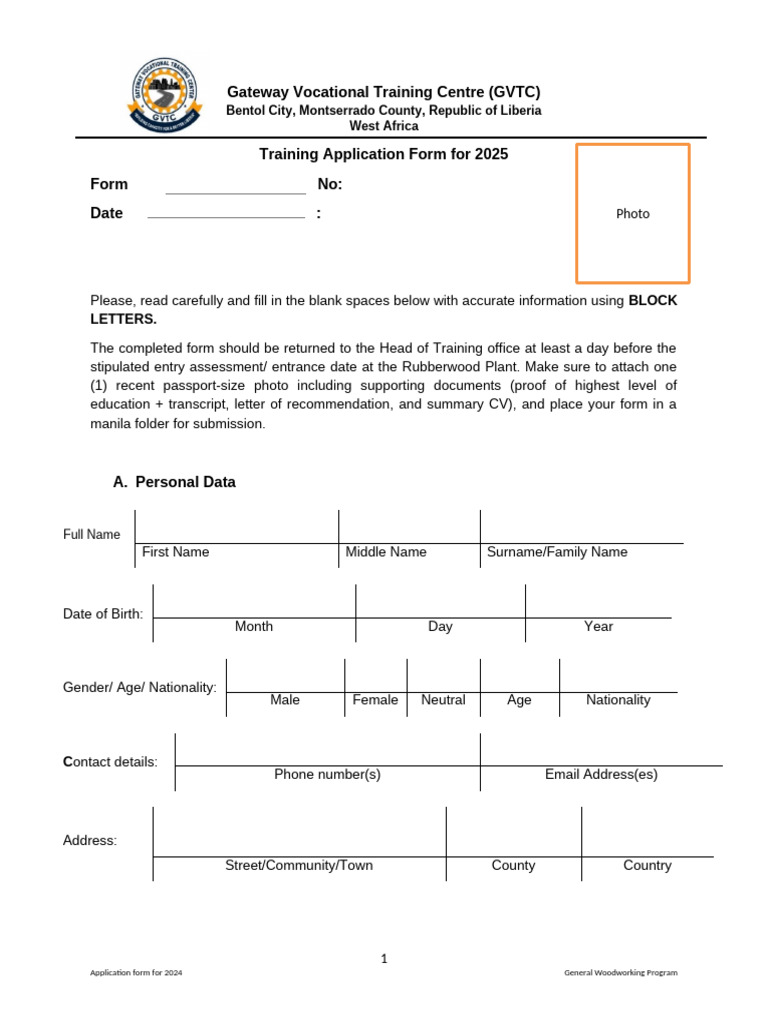 GVTC 2025 Training Application Form | PDF