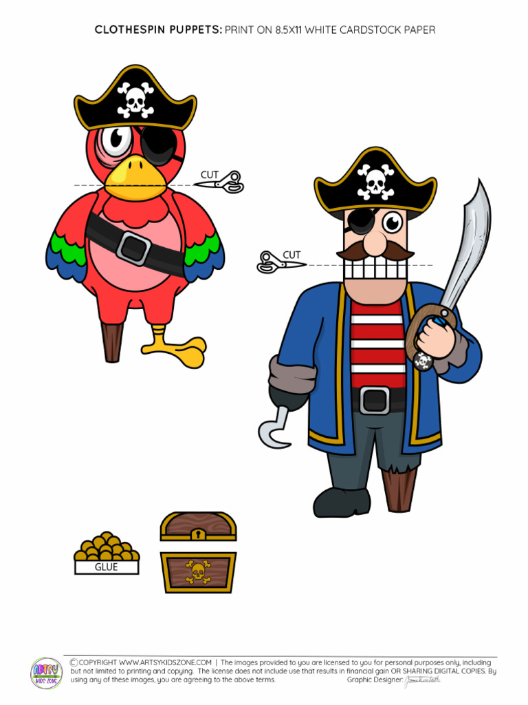 8.5x11 Pirate Clothespin Puppets COLOR | PDF
