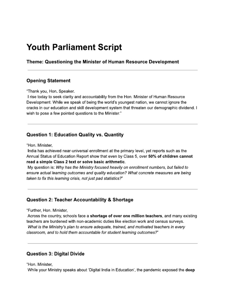 Youth Parliament Speech | PDF
