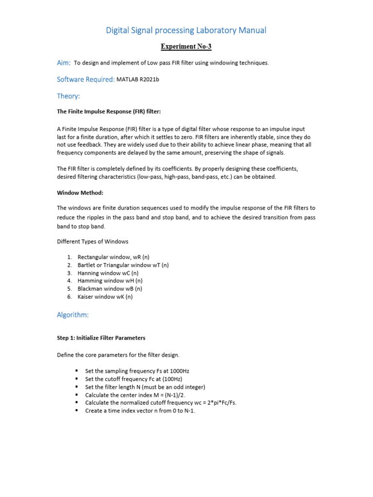Low Pass FIR Filter Design in MATLAB | PDF | Filter (Signal Processing ...