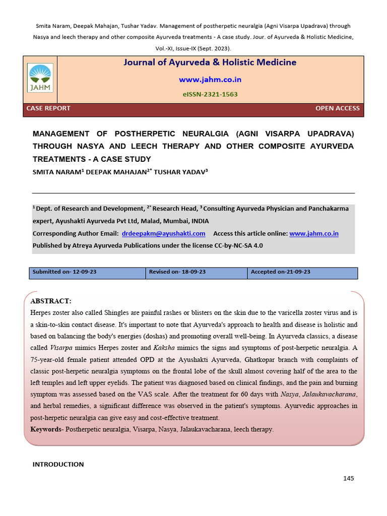 Ayurveda for Postherpetic Neuralgia | PDF | Diseases And Disorders ...