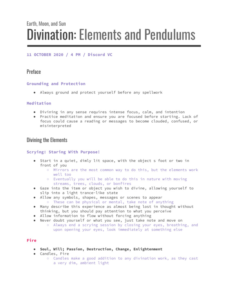 Divination Techniques: Elements & Pendulums | PDF