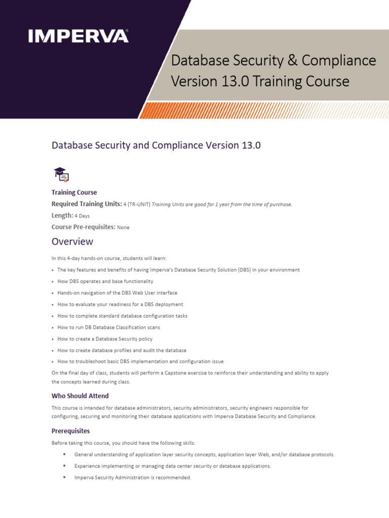 Database Security Compliance Training Course | PDF | Databases | Computing
