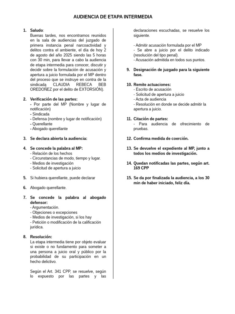 Audiencia Intermedia por Extorsión | PDF | Justicia | Crimen y violencia