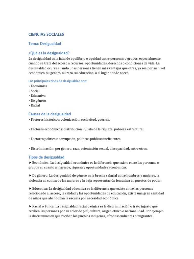 Tipos y causas de la desigualdad | PDF