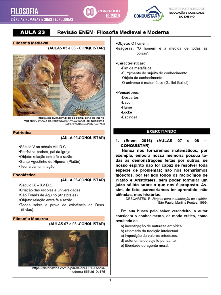 Filosofia Medieval e Moderna: ENEM 2023 | PDF | Science | Aristóteles