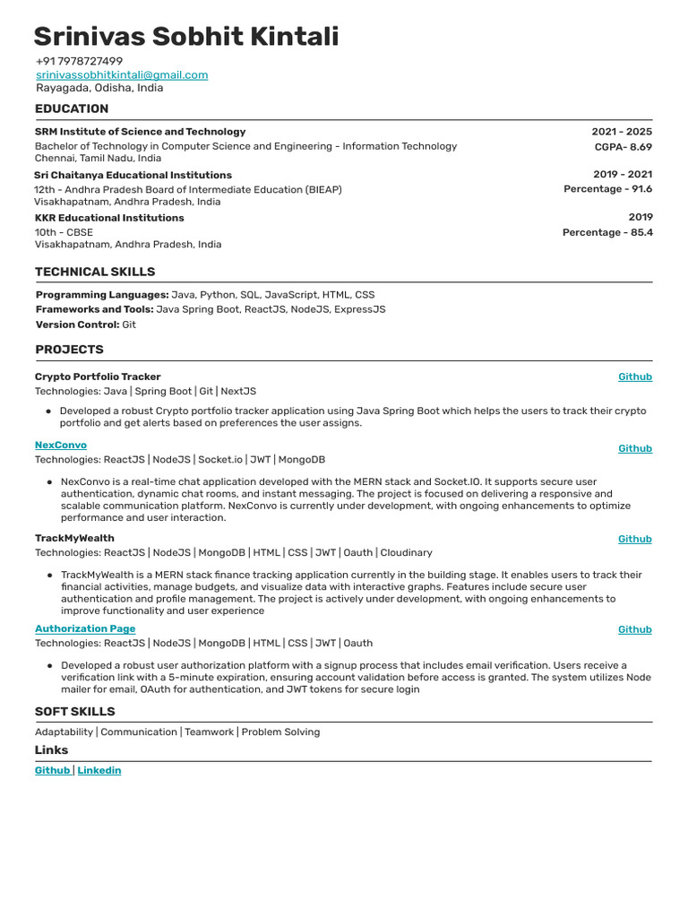 SrinivasSobhitKintali Resume | PDF | Software Development | Software