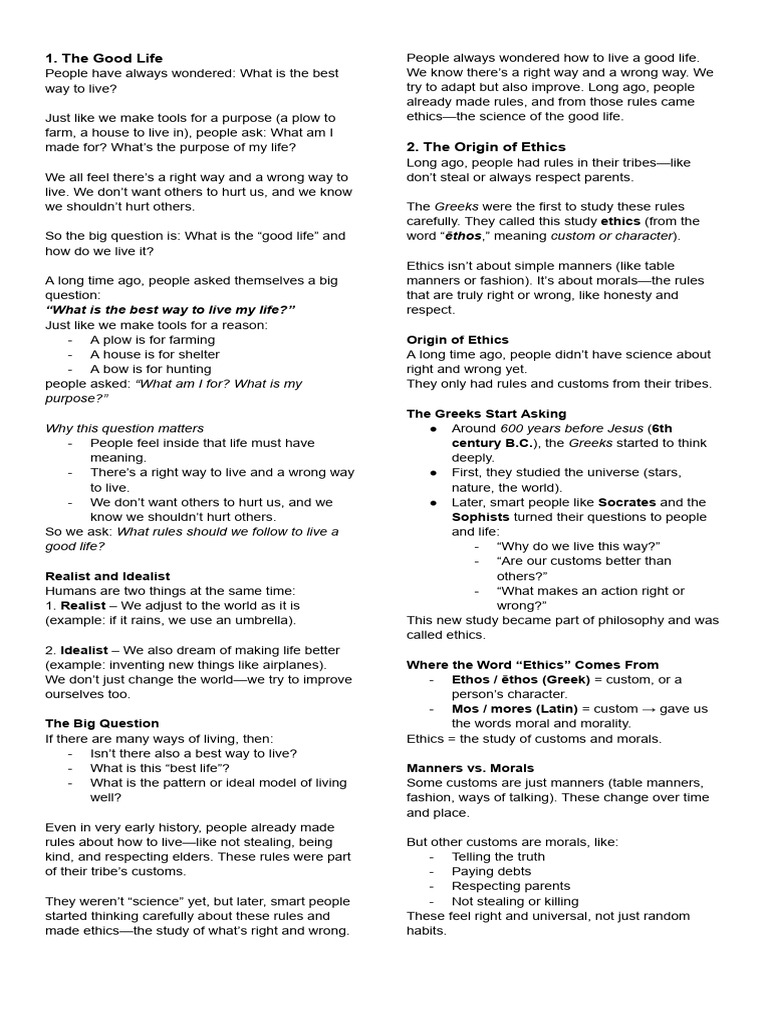 ETHICS Chapter 1 Reviewer | PDF | Reason | Ethics In Religion