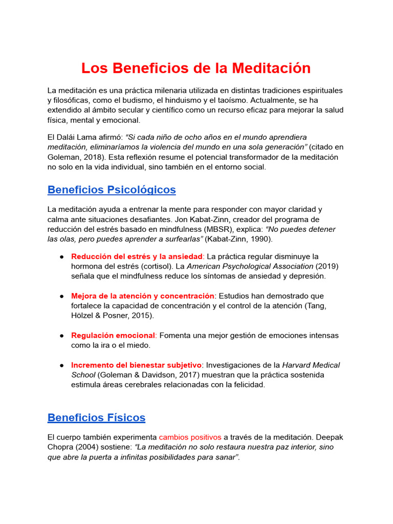 Beneficios de la Meditación según Kabat-Zinn | PDF | Las emociones ...
