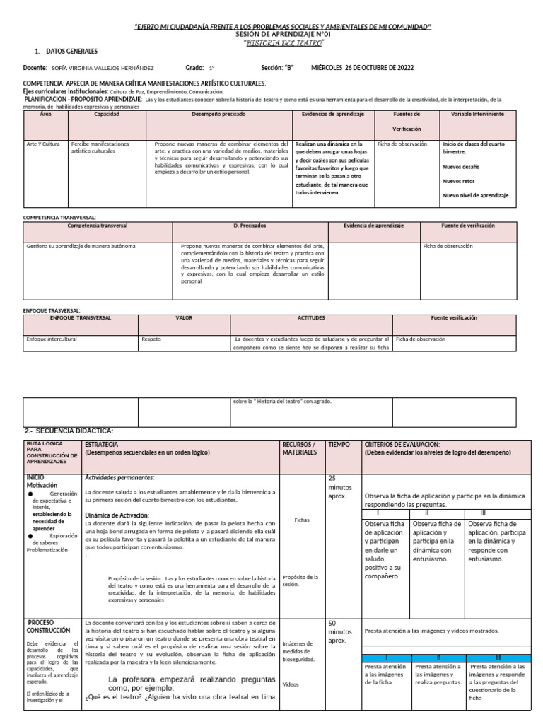 1° B Sesion de Aprendizaje Semana Del 24 Al 28 de Octubre 2022 | PDF ...