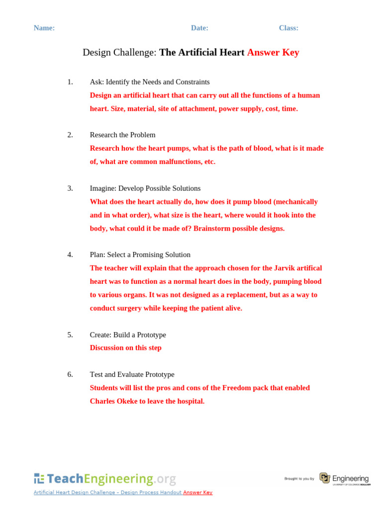 Mis Heartbloodflow Act Design Challenge Worksheet Key | PDF