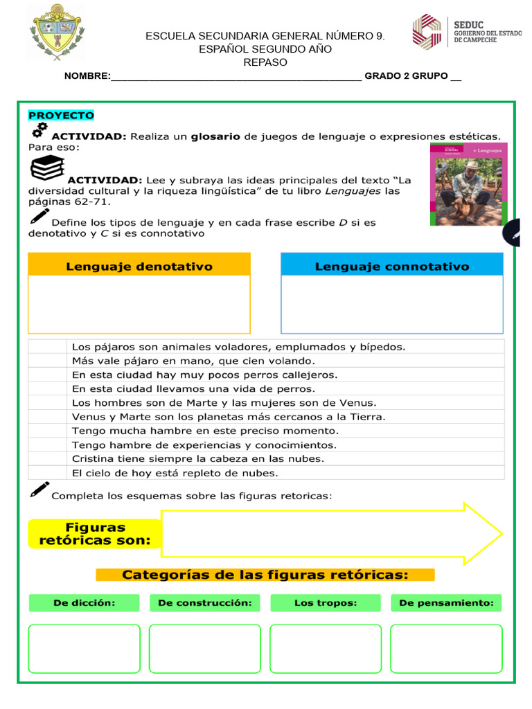 Temas de Repaso Español Segundo Año. | PDF