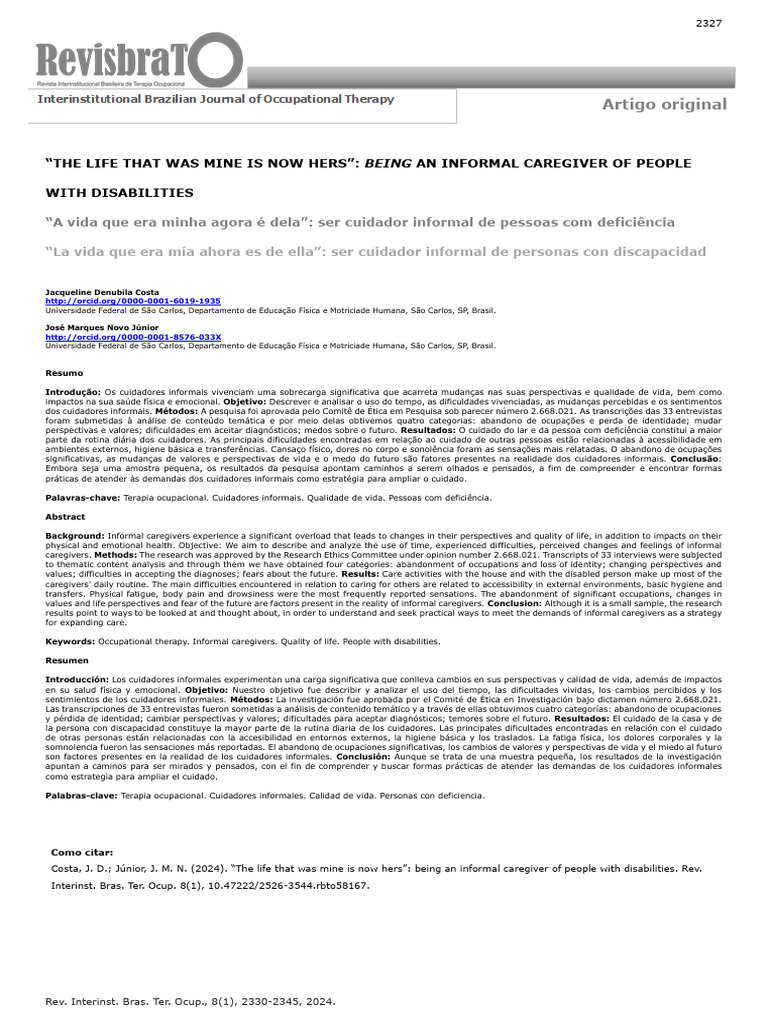 Informal Caregiving for Disabled Individuals | PDF | Caregiver | Mental ...