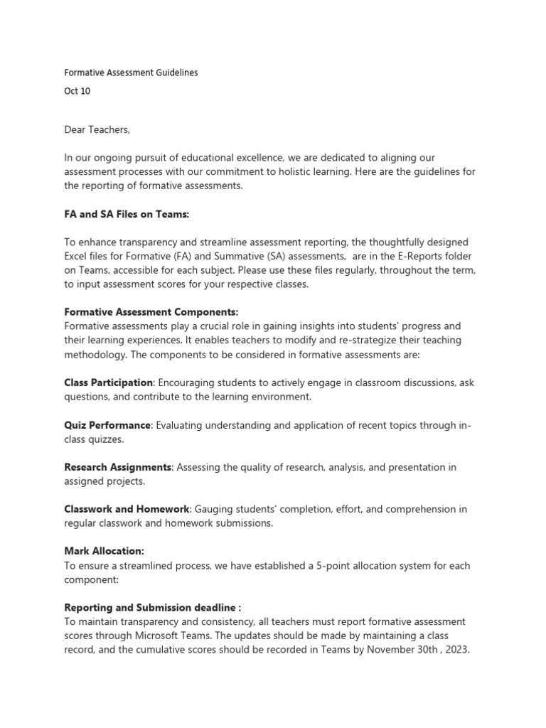 Formative Assessment Reporting Guidelines | PDF