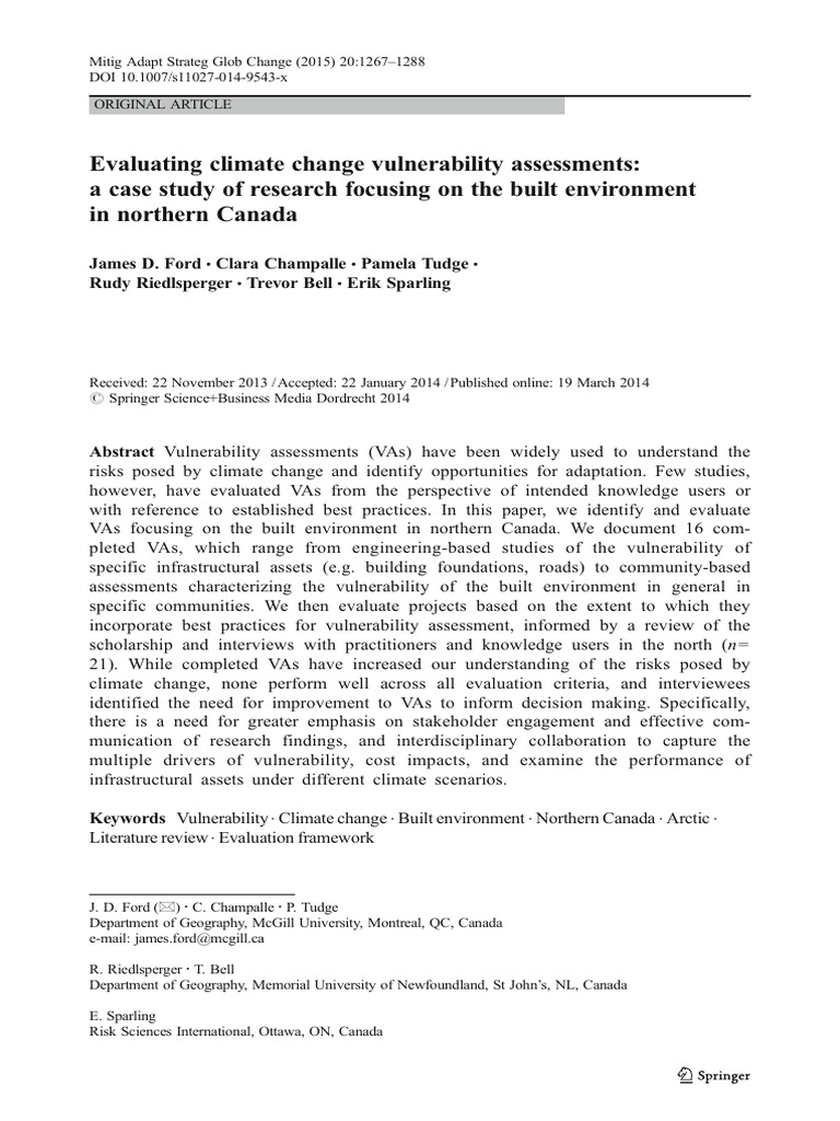 Evaluating Climate Change Vulnerability in Northern Canada | PDF ...