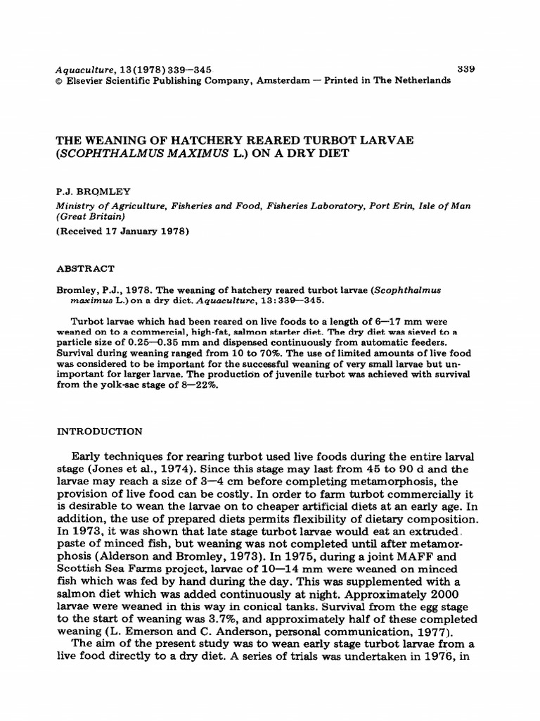 Weaning Turbot Larvae on Dry Diet | PDF | Water