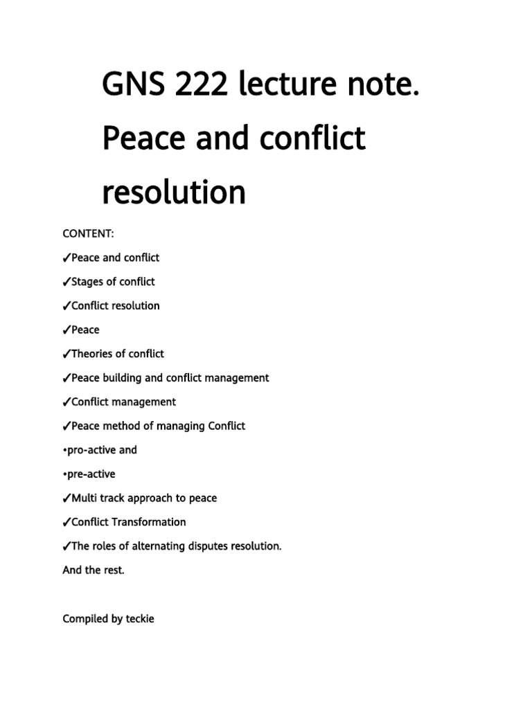Peace and Conflict Resolution Overview | PDF | Conflict (Process ...
