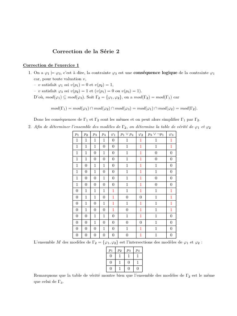 Correction Série 2 : Calcul propositionnel | PDF | Métalogique ...