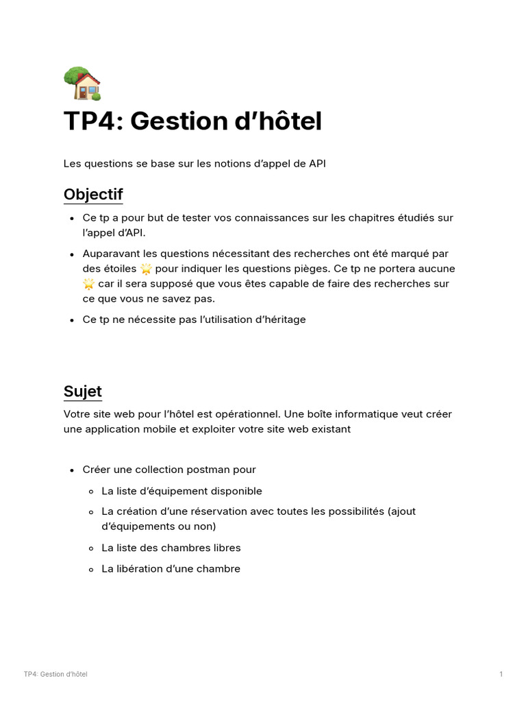 TP4 : Création d'une API pour hôtel | PDF