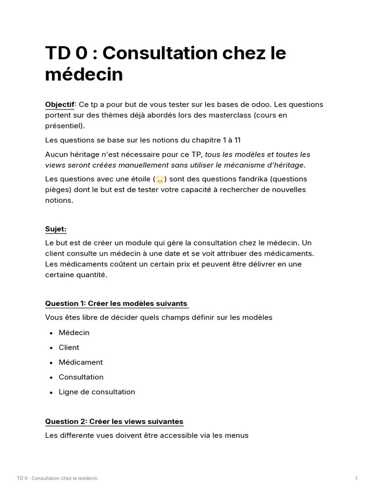 Module Odoo : Gestion des Consultations Médicales | PDF