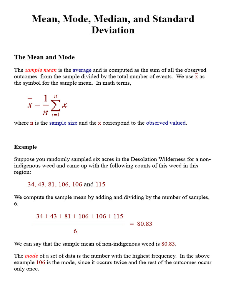 Mean, Mode, Median, and Standard Deviation | PDF | Mean | Mode (Statistics)