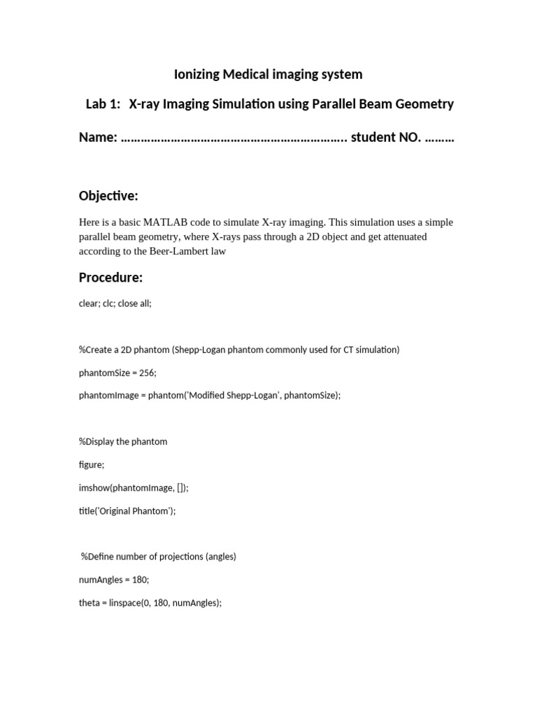 Ionizing Medical Imaging System Lab 1 | PDF