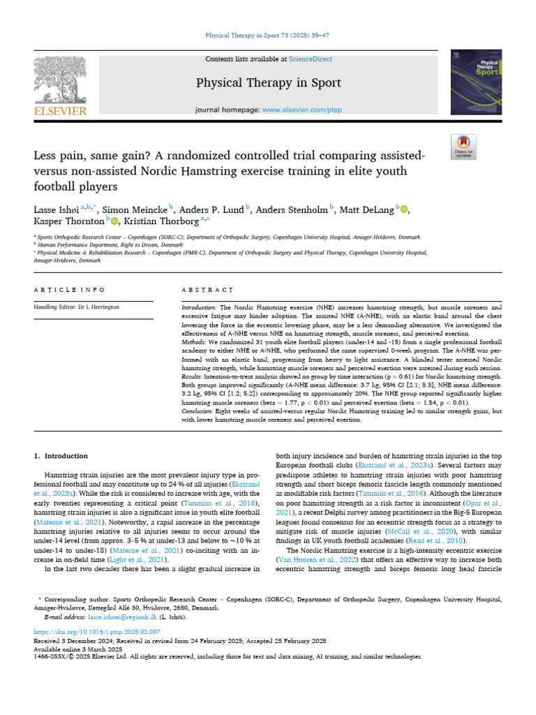 Assisted vs. Non-Assisted Nordic Hamstring Training | PDF | Strength ...